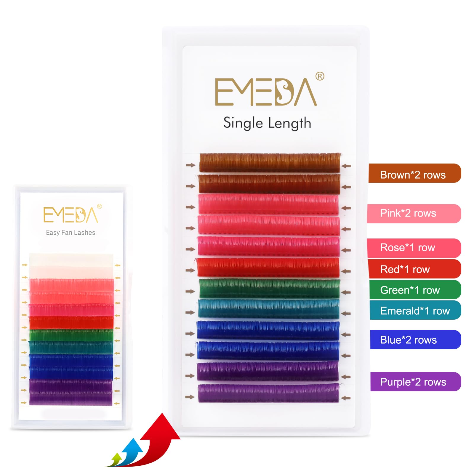 EMEDA 8 Colored Mix Volume Lash Extensions 15mm D curl White Rose Pink Red Green Emerald Blue Purple Lash Extensions Easy Fan Volume Lashes 10D 20D Colorful Fanning Eyelash Extensions (0.07 D 15mm) - Image 2