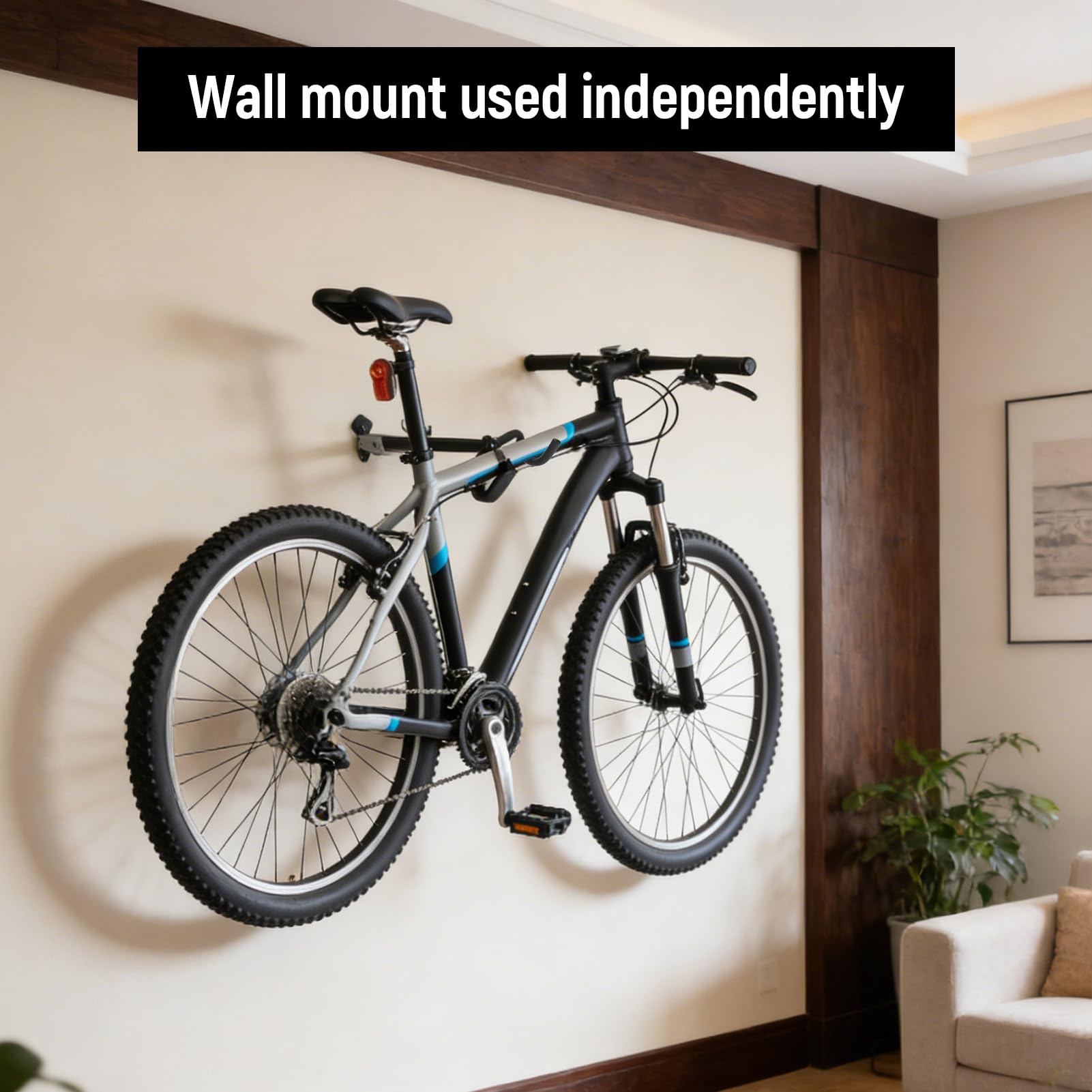 Soporte de pared para bicicleta, diseño 2 en 1 con almacenamiento para casco y ganchos para zapatos, 5 ángulos ajustables para bicicleta de carretera y montaña, brazos plegables con longitud