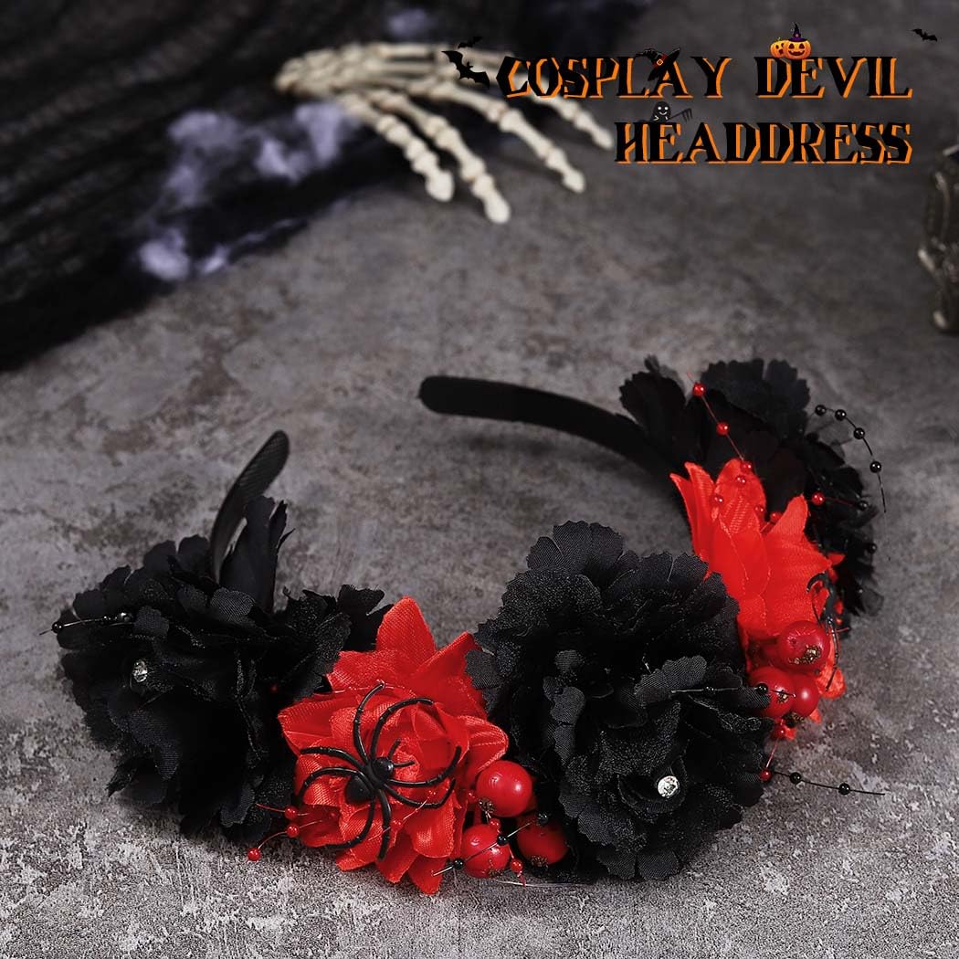 Fashband Halloween Headband Light up Flower Headbands Skull Hair Band Day of the Dead Hair Accessories for Women - Image 2