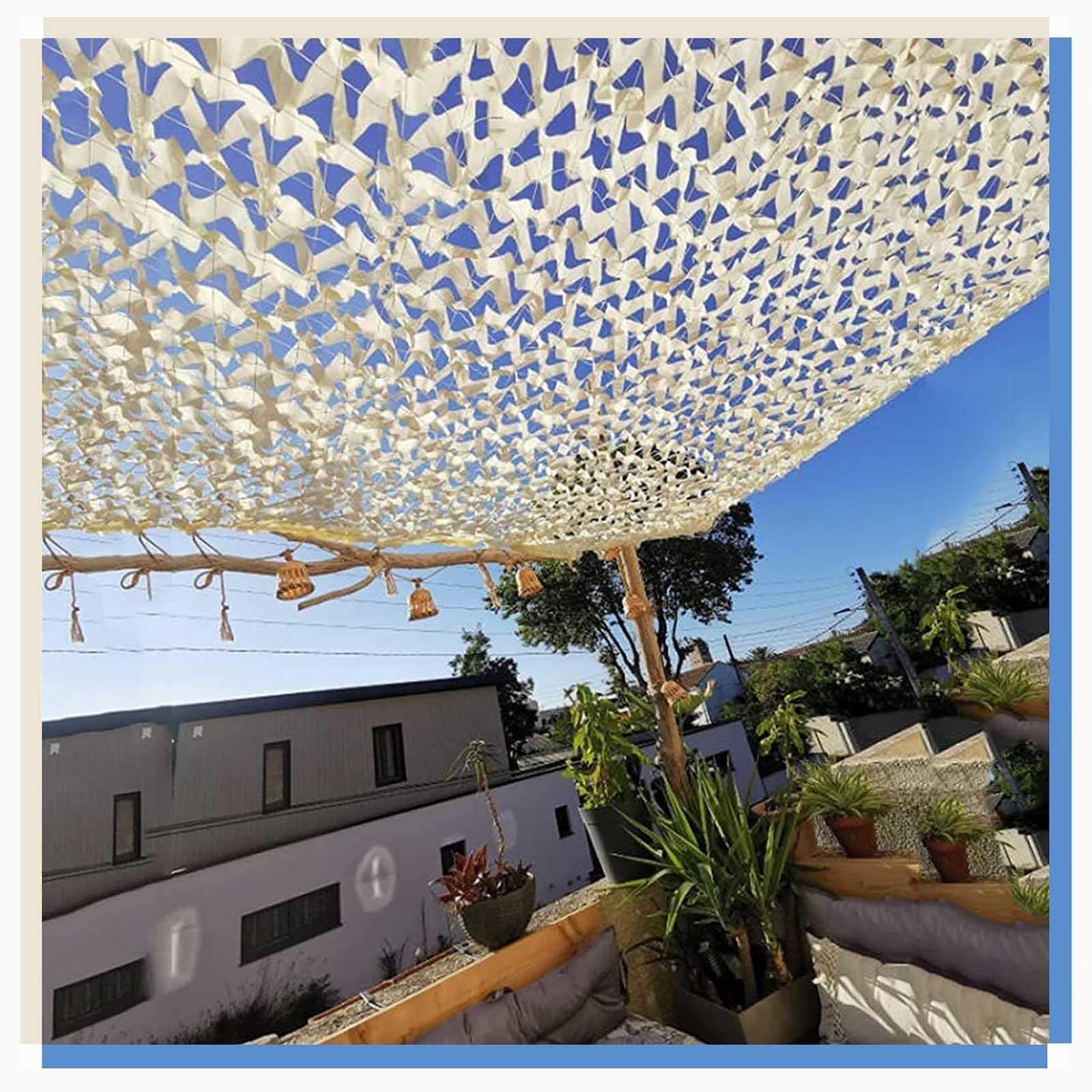 Filet d'ombrage extérieur beige 5x6m renforcé pour pergola et camping
