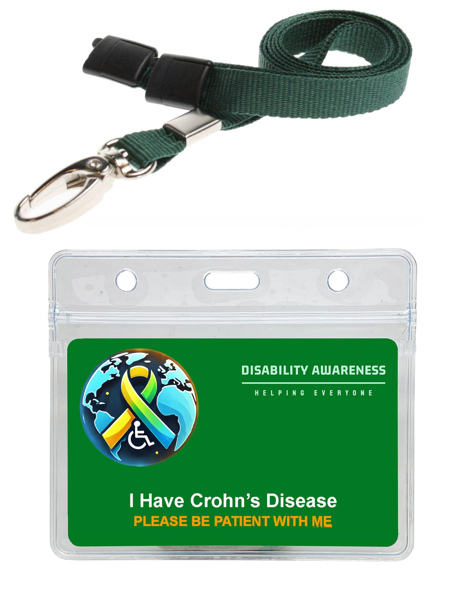 Green Hidden Disability Card World with Pocket and Contact Detail (Crohn's Disease)