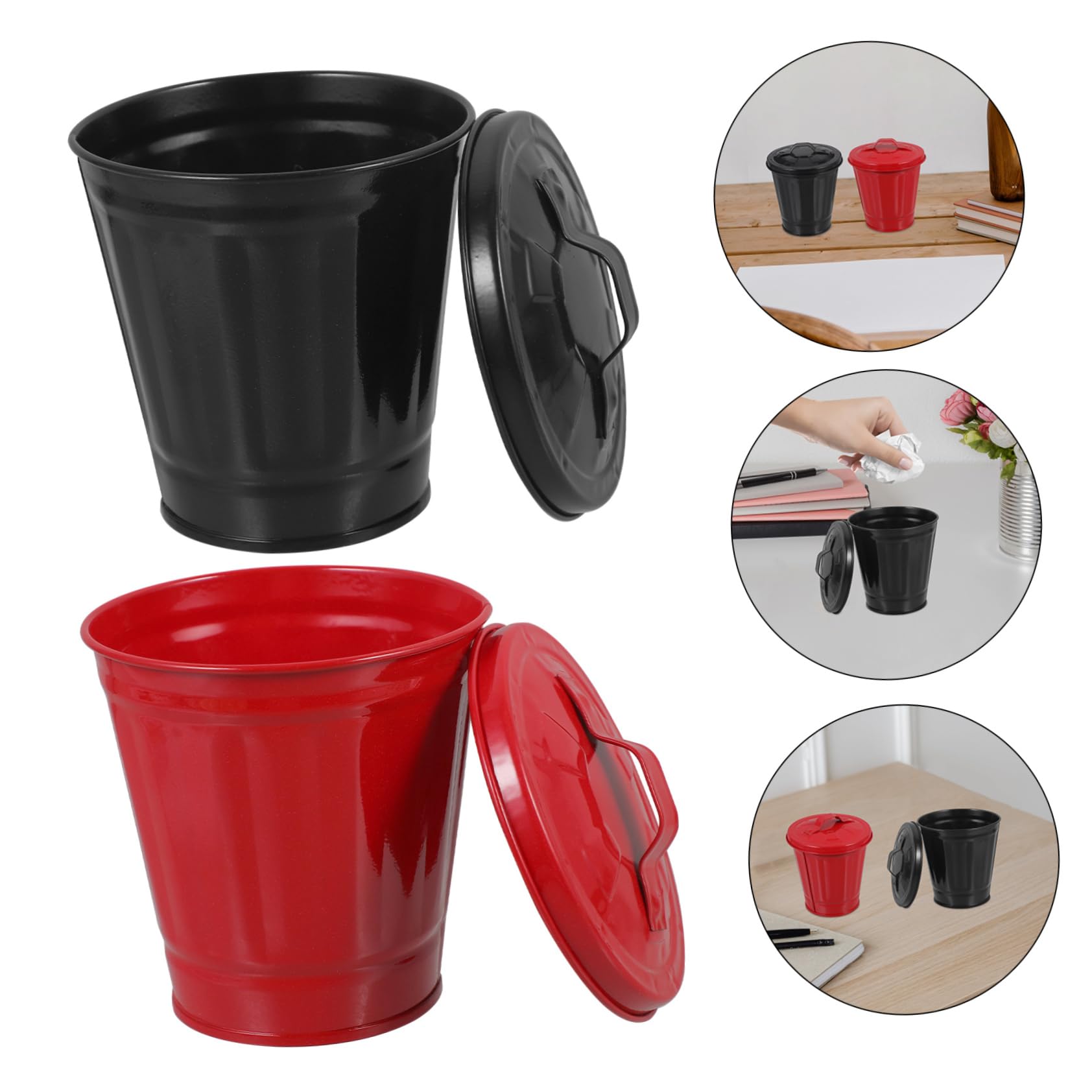 TEHAUX Tiny Desk Trash Bin 2 Pack Mini Garbage Can Lid for Desktop Office Table Storage