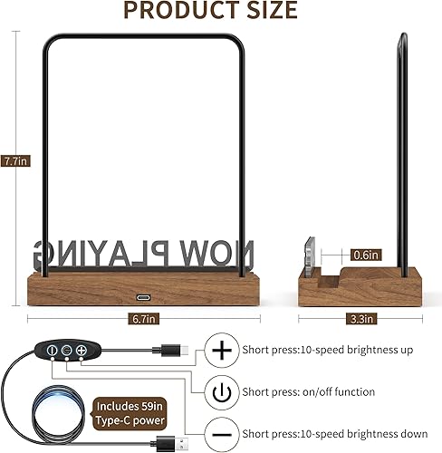 Miniatura 4 de Soporte de discos de vinilo Now Playing, soporte de exhibición de discos de vinilo con iluminación, soporte para almacenamiento de álbumes, luz