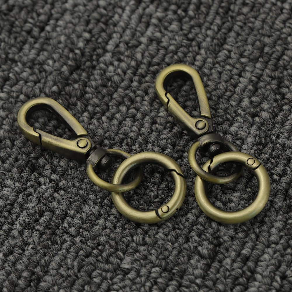 Gancho giratorio de doble apertura para llavero, cierre de langosta, clip de resorte, gancho a presión con anillo para llaves, cordones, joyas, bricolaje (bronce)