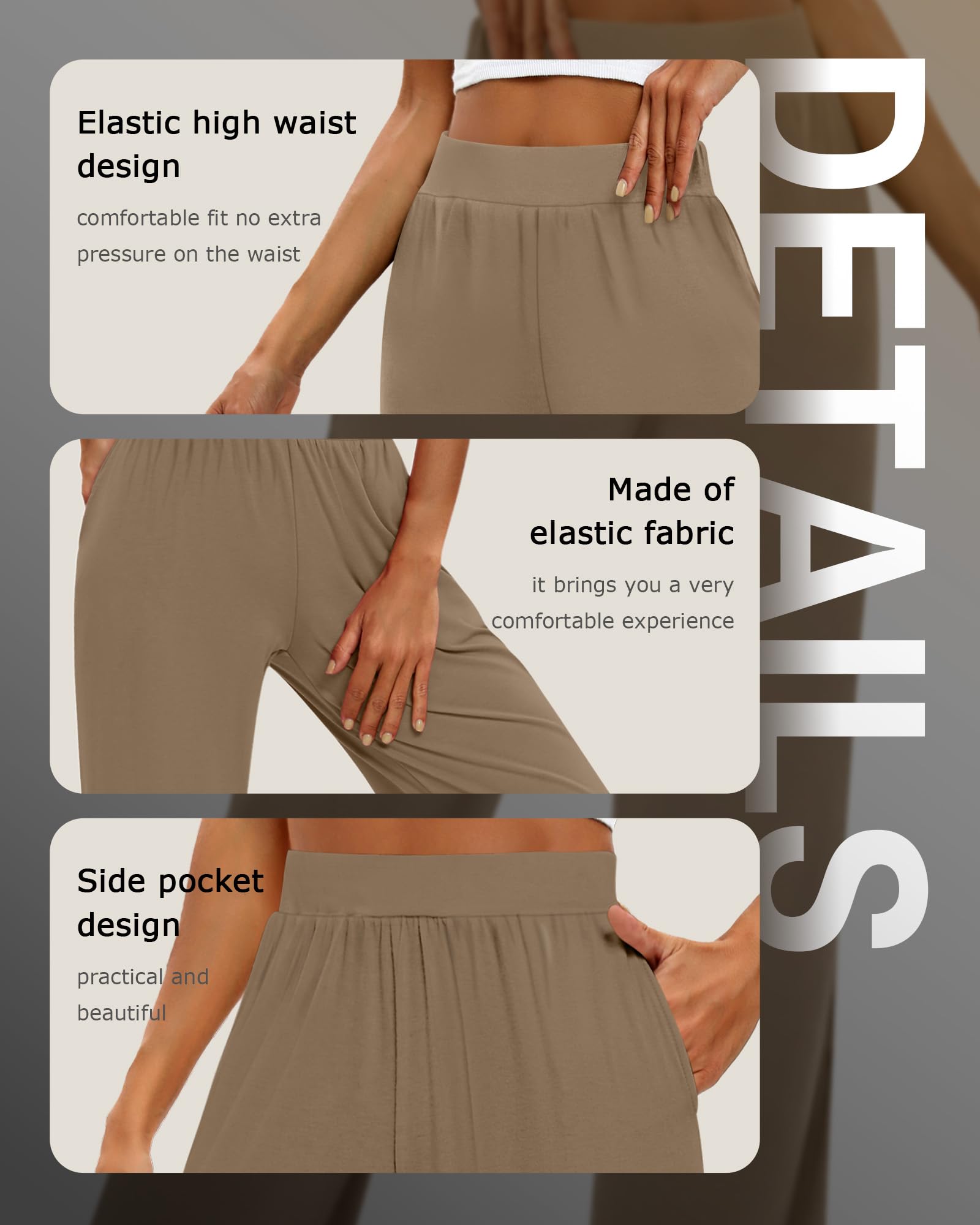 Geyoga Confezione da 3 Pantaloni da Casa da Donna con Tasche Gamba Larga Comodi Pantaloni da Relax Fluidi Ideali per Yoga