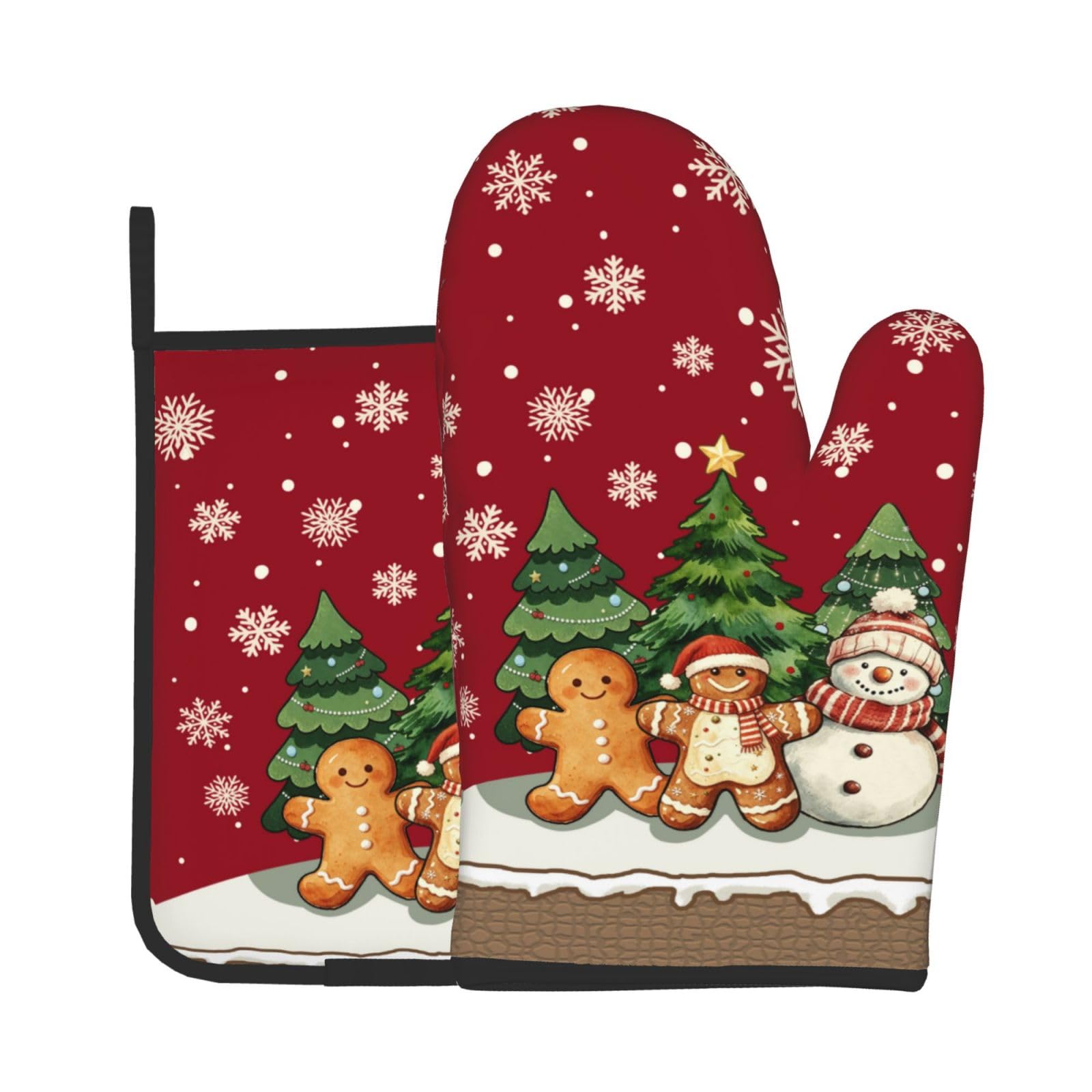 Christmas Gingerbread Man Oven Mitts and Pot Holders Sets 2 Pack