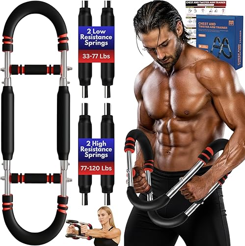 Miniatura 9 de Twister - Entrenador de brazo para hombres y mujeres, equipo de entrenamiento ajustable de pecho de 30 a 120 libras, con 4 resortes y póster de