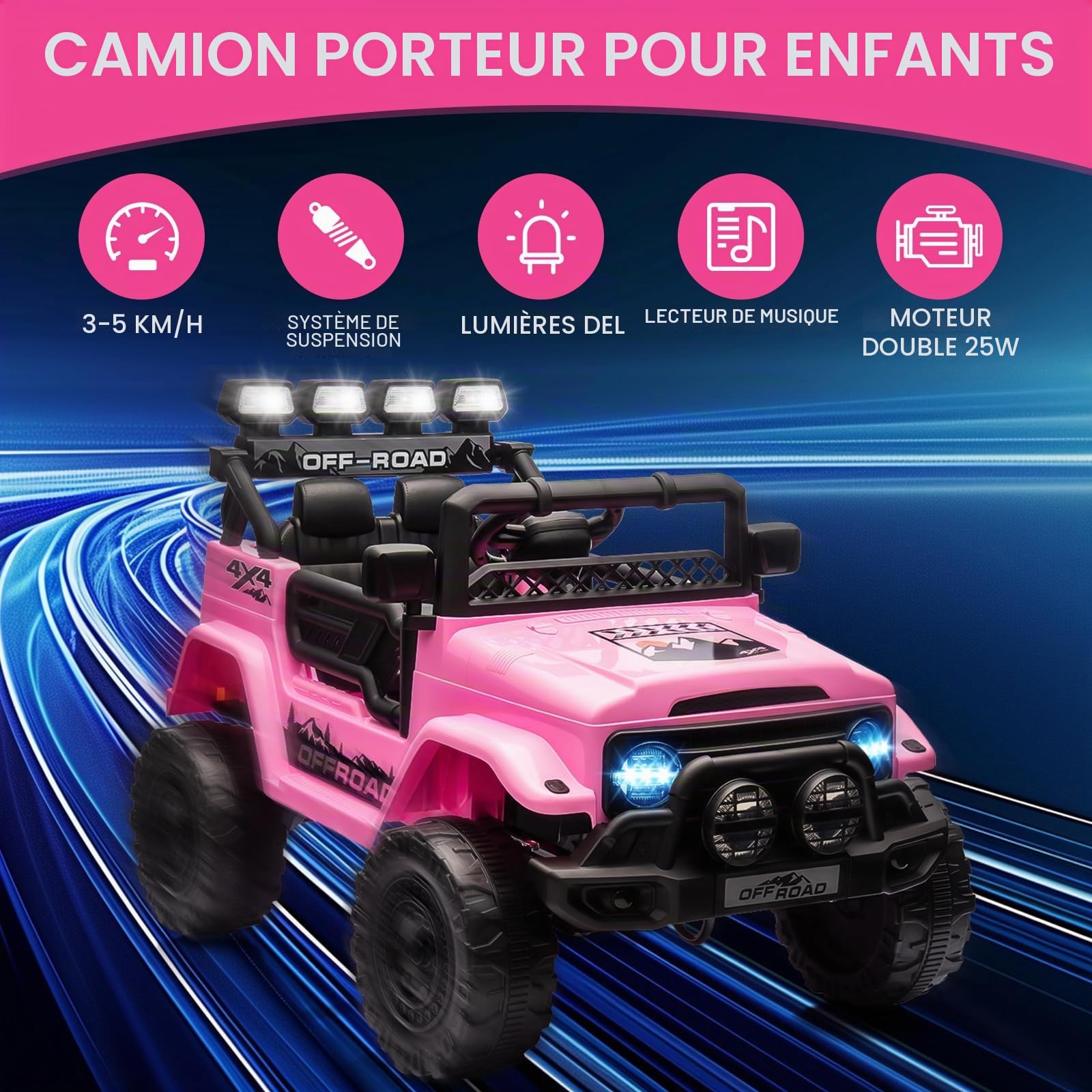Garvee Voiture Électrique 12V, Véhicule Électrique avec Télécommande 2,4G, 3 Vitesses, Musique & LED & Klaxon, Auto Électrique pour Enfants 3+ Ans