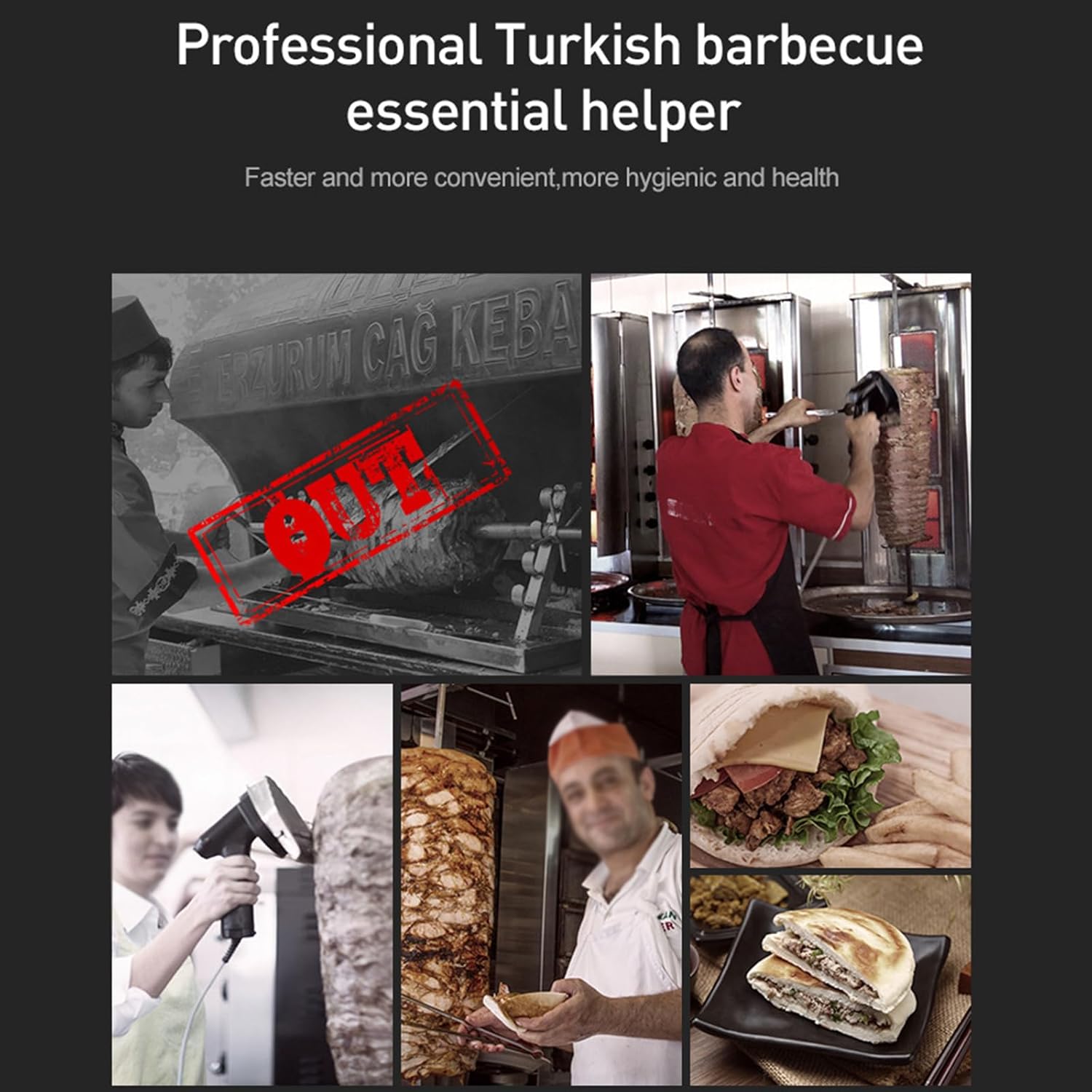 Electric Kebab Slicer, Professional Handheld Electric Shawarma Knife, Can Adjust The Thickness Commercial Stainless Steel Kebab Gyro Knife For Home Restaurant Barbecue Party