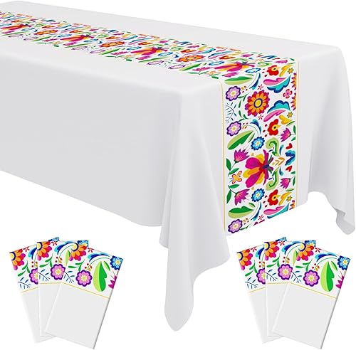 Miniatura 9 de Oudain 6 piezas de mantel de fiesta de 108 x 54 pulgadas, de plástico, impermeable, mexicano, desechable, para noche de tacos, fiesta festiva
