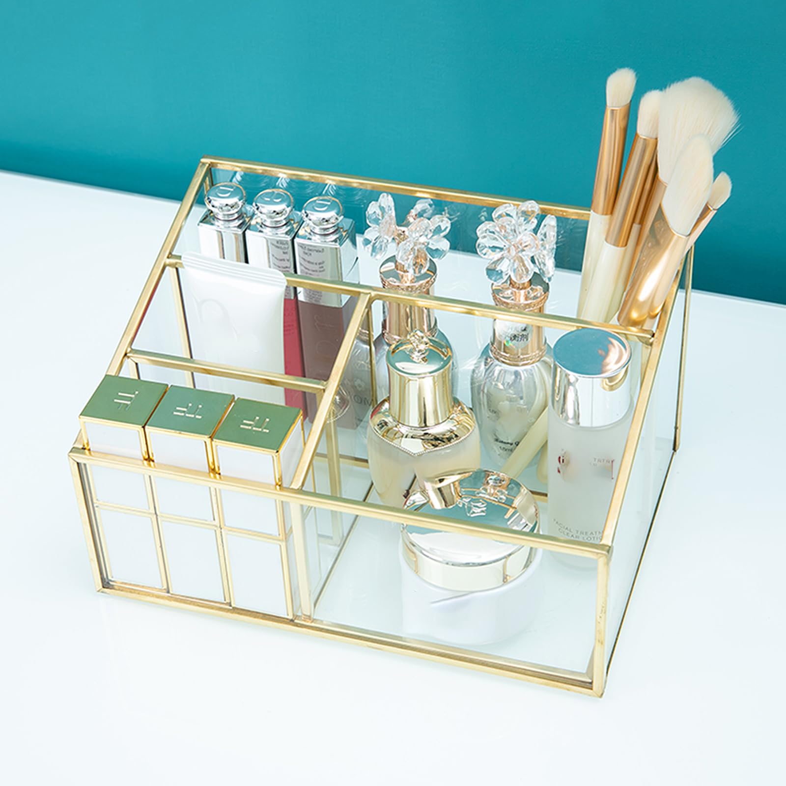 Boîte de rangement pour articles divers de bureau à domicile,boîte de rangement pour télécommande,organisateur de rangement de bureau en verre,boîte de rangement cosmétique,organisateur de coiffeuse