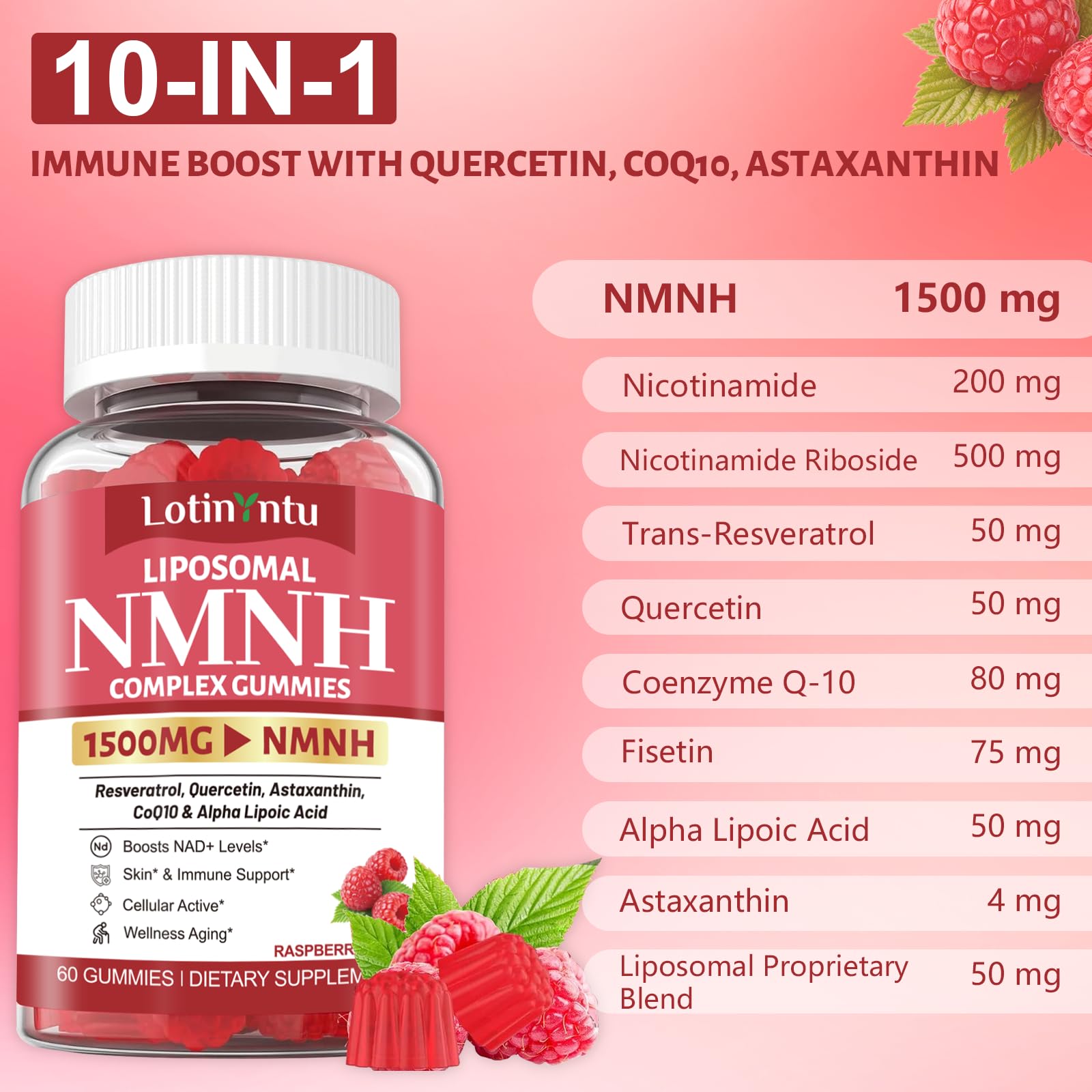 2Pack 1500MG Liposomal NMN Supplement NMNH Gummies-NAD Supplement to Boost NAD+, Nicotinamide Riboside & Quercetin,Improve Energy Levels & Enhance Endurance, Blend for Cellular Energy & Repair Support — Amazon image 3