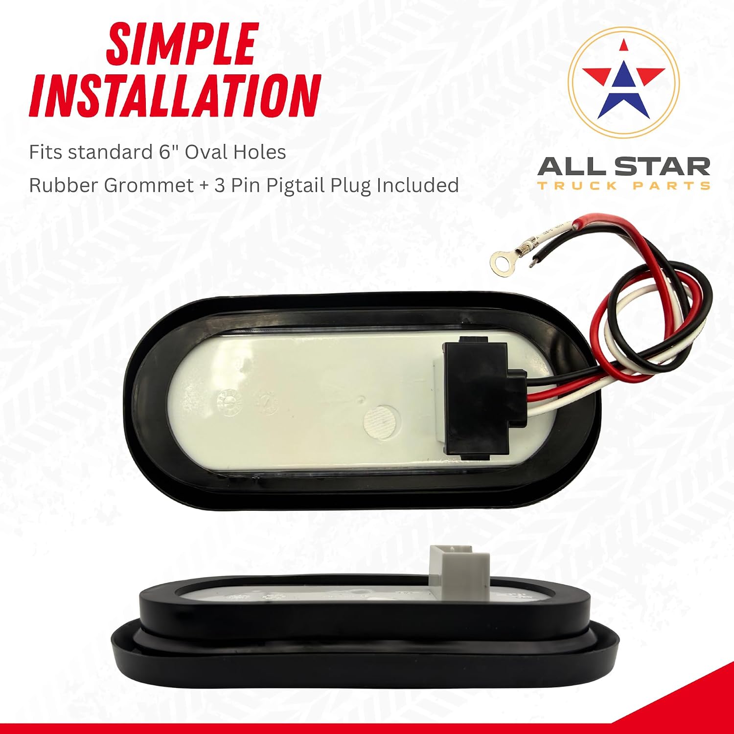 All Star Truck Parts 2x 6.5 Inch Oval Amber/White Strobe Lights 24LED Recessed Quad Flash Patterns for Truck Towing Trailer Lights Lamps, Rubber Grommets + 3-prong Wire Pigtails Included, 10V-30V