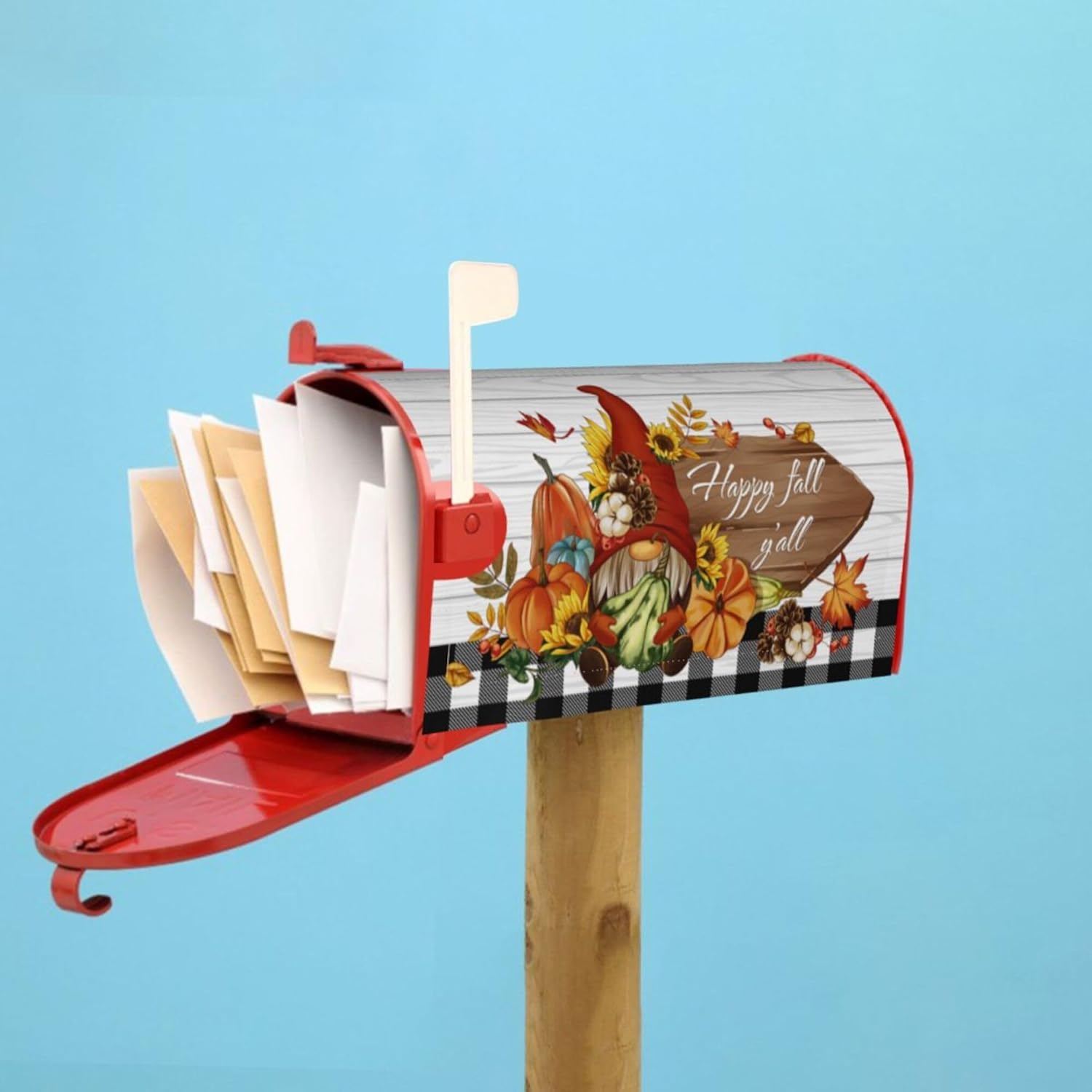 Fall Mailbox Cover, Gnome Magnetic Waterproof Post Box Cover, 18" X 21", Pumpkin Maple Wrap, Autumn Garden Yard Outdoor Decor, Standard Size