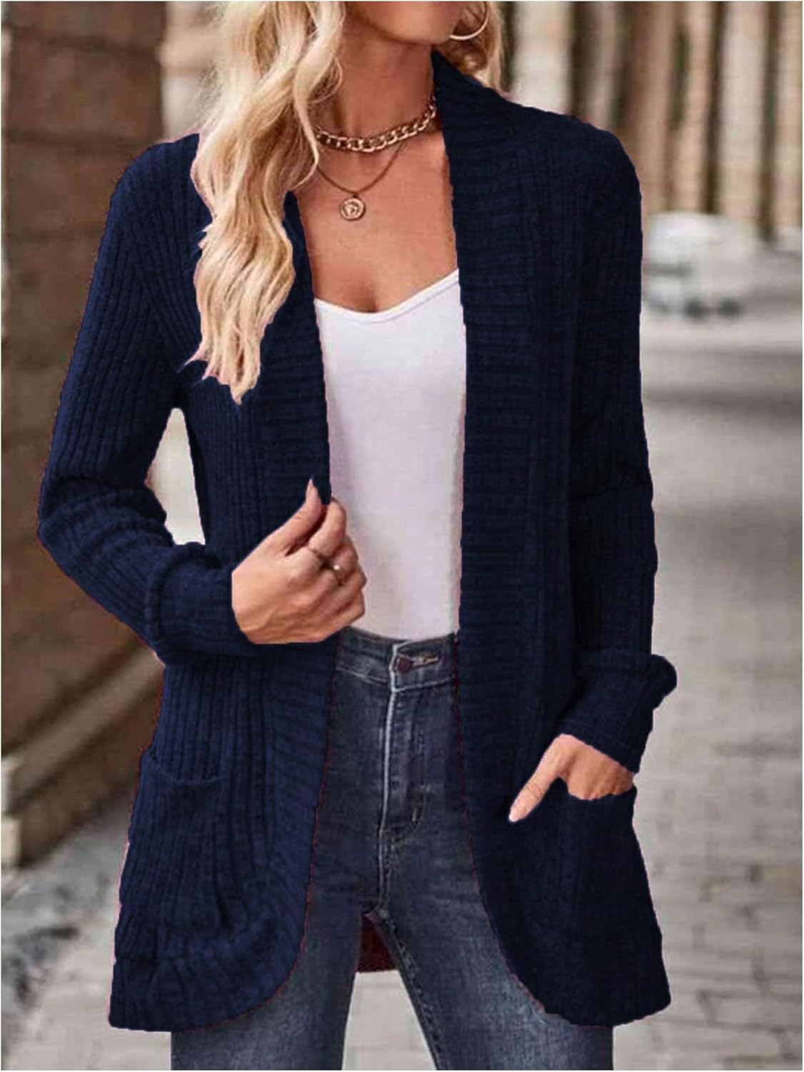 SHENHE Women's Open Front Ribbed Knit Long Cardigan Solid Casual Soft Sweater Coat with Pockets - Image 5