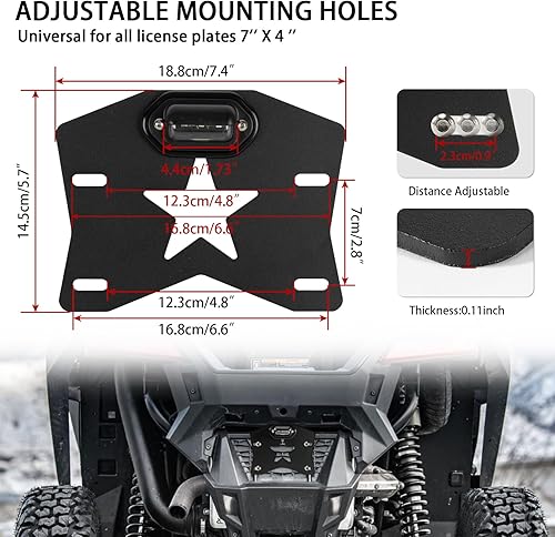 Miniatura 4 de Marco de soporte para matrícula ATV UTV con luz LED, universal para remolque, camión, RV, barco, carrito de golf, motos de nieve, SxS Ranger RZR,