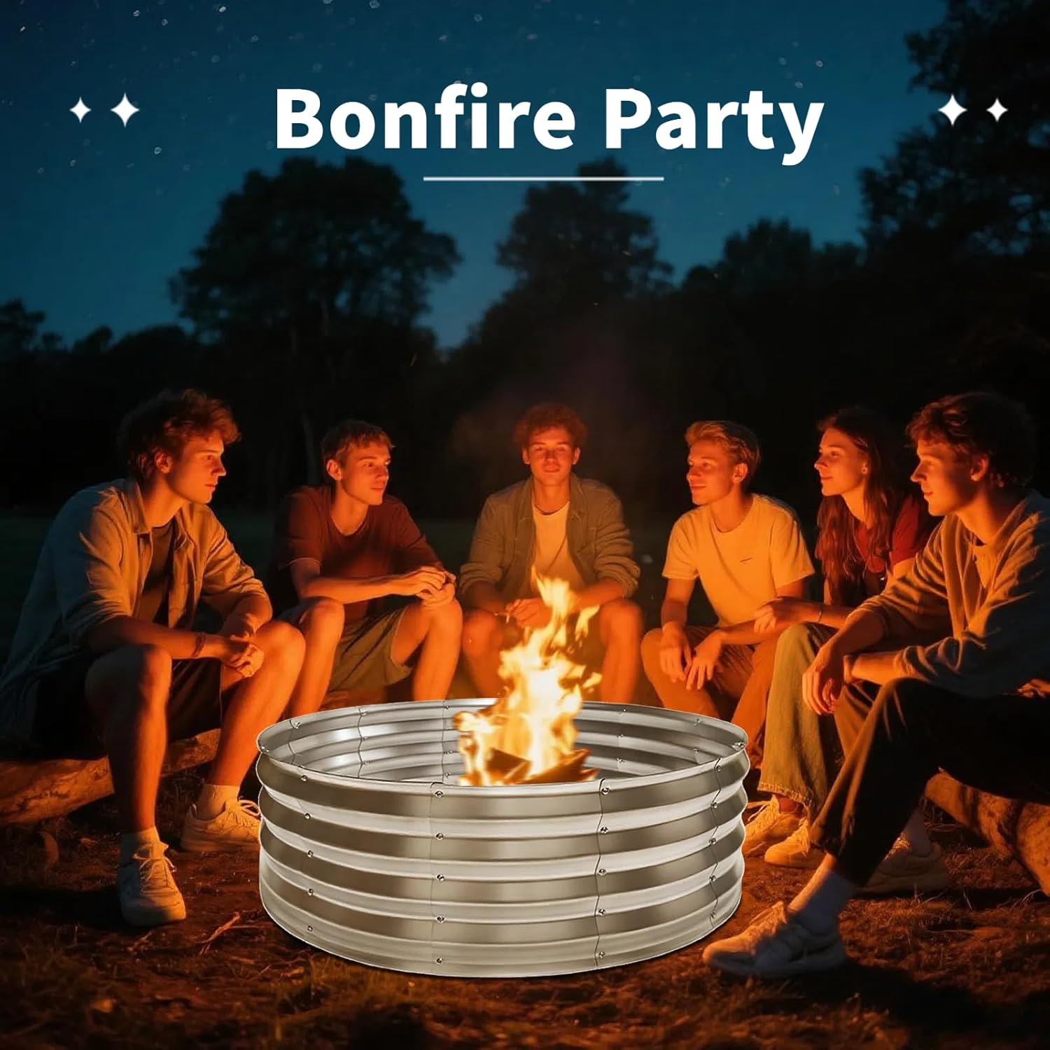 36 Inch Round Fire Pit Ring, Heavy-Duty Galvanized Steel Fire Ring for Outdoor Bonfires, Backyard & Camping, Rust-Resistant & Easy Assembly (3×3×1 FT)