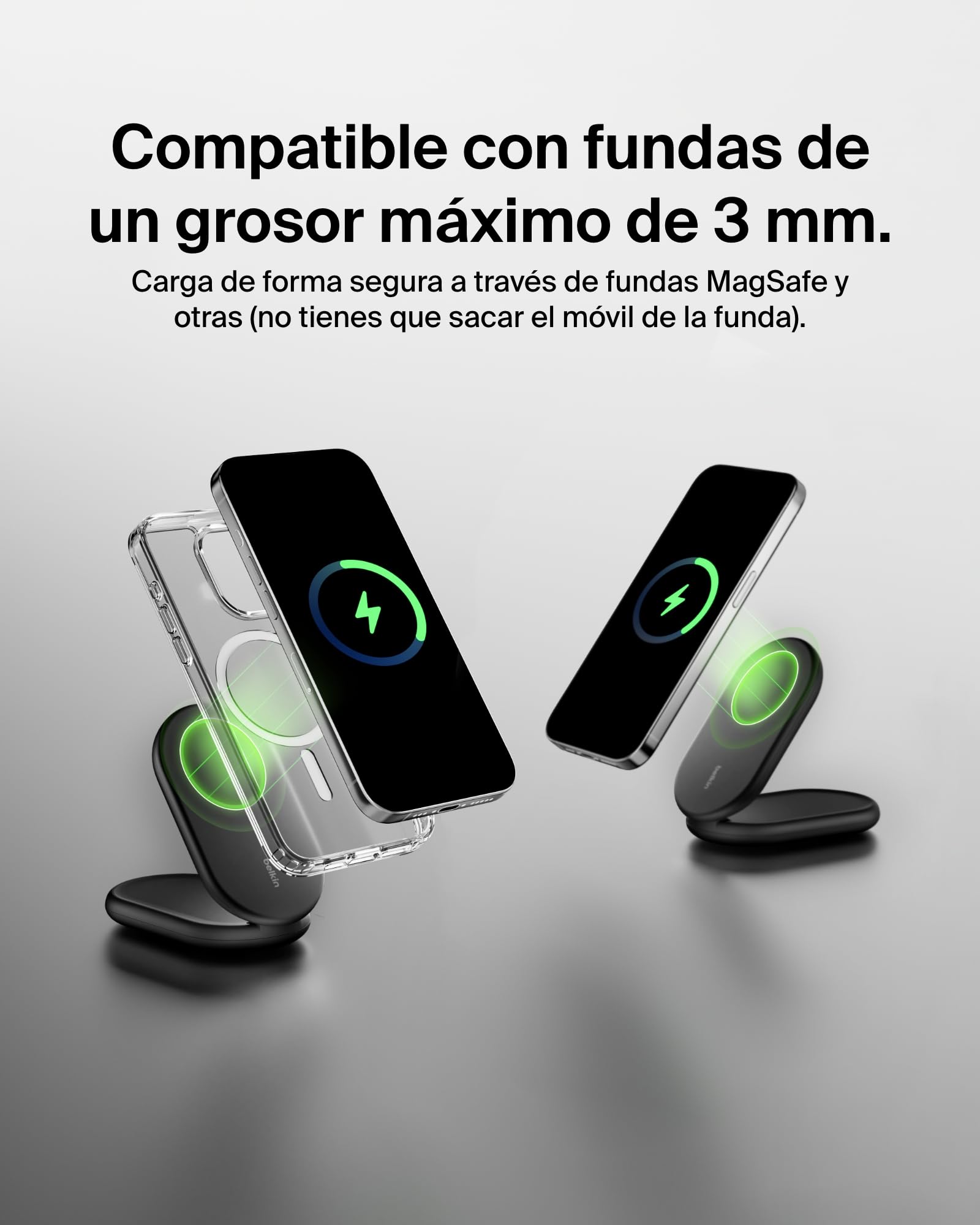 Belkin BoostCharge Cargador Inalámbrico con Qi2, Soporte Magnético Compatible con MagSafe y Standby 15 W, Cargador Rápido portátil, iPhone 17, 16, 15, 14 y 13 - con Fuente de alimentación - Negro