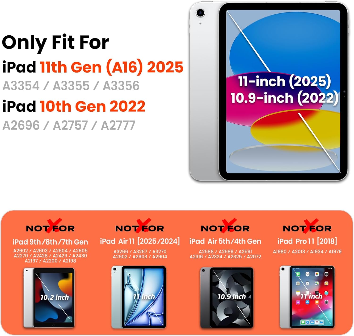 Case for iPad (A16) 11th Generation 11 inch 2025, and for iPad 10th Generation 10.9 inch 2022, Full-Body Protect Case with Screen Protector, Pen Holder &360° Rotate Hand Strap/Stand, Black