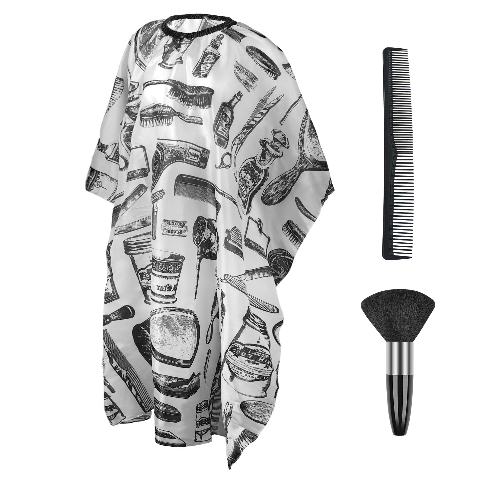 LOPHE Haarschnitt Friseurumhänge, Friseurumhang aus Nylon für Friseursalon, Friseurumhang mit Hals-Staubbürste, Haarschneideumhang und Friseurkamm, Salonzubehör für Damen und Herren (Weiß)