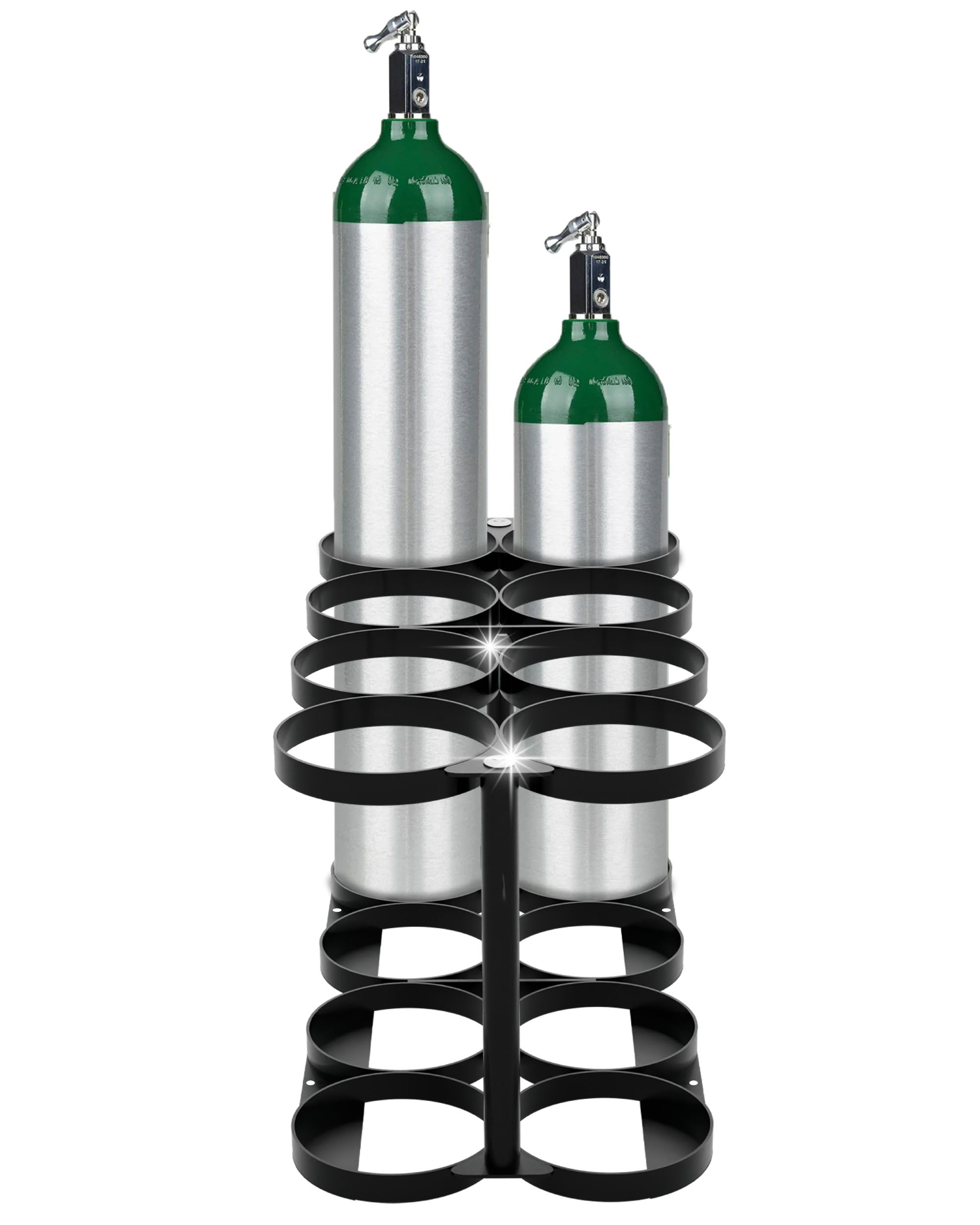 Detachable Oxygen Tank Holder (8) for E, D, M9/C Size Cylinders - Heavy Duty Metal Storage Rack - Portable Oxygen Tank Carrier for Travel & Vehicle Use (Black) (4.5" Wide Slots)