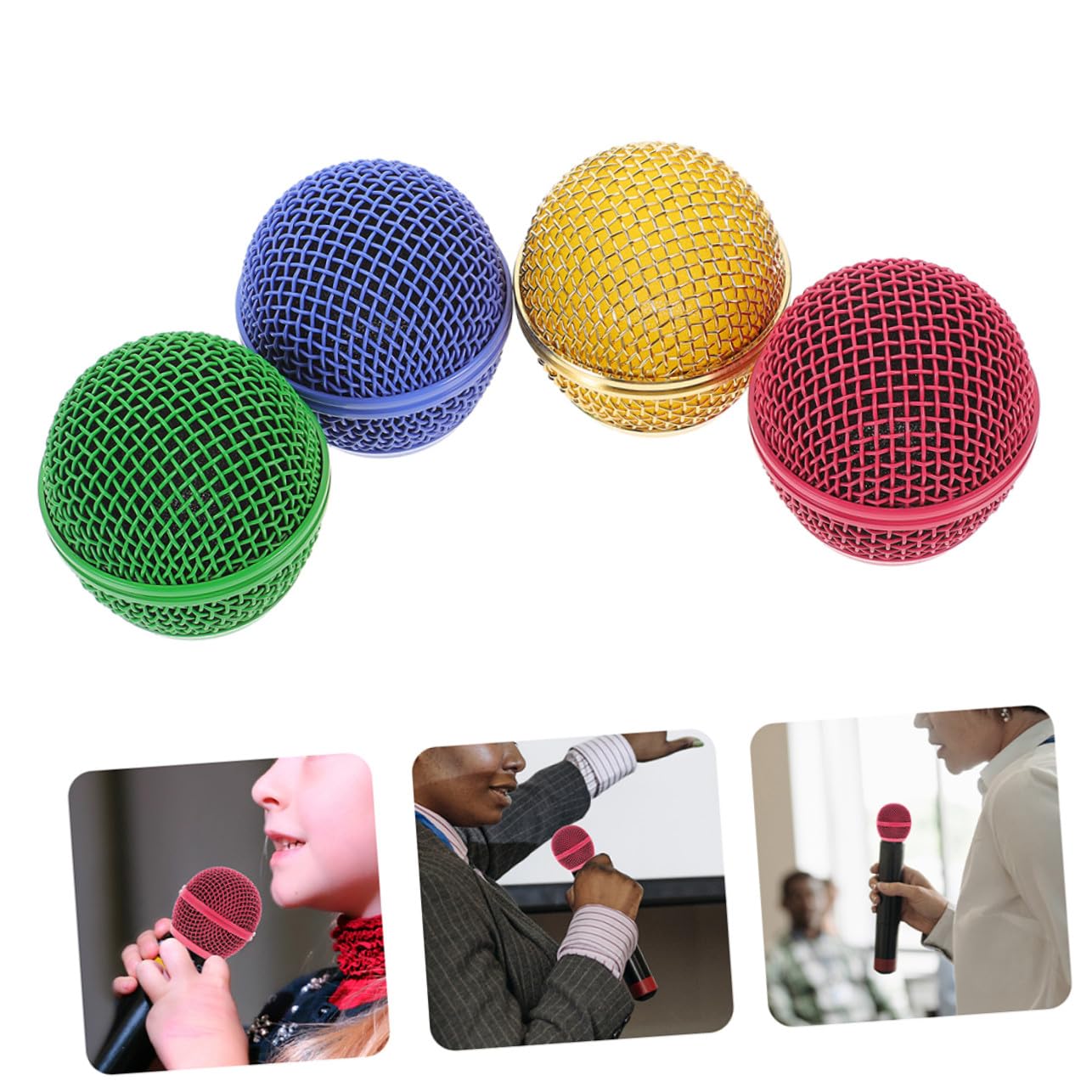 FRCOLOR Rejillas de Malla Metálicas para Micrófono Profesional, 8 Unidades (2 Doradas, 2 Fucsias, 2 Verdes, 2 Azules), Accesorios para Cabezal Inalámbrico, Piezas de Repuesto