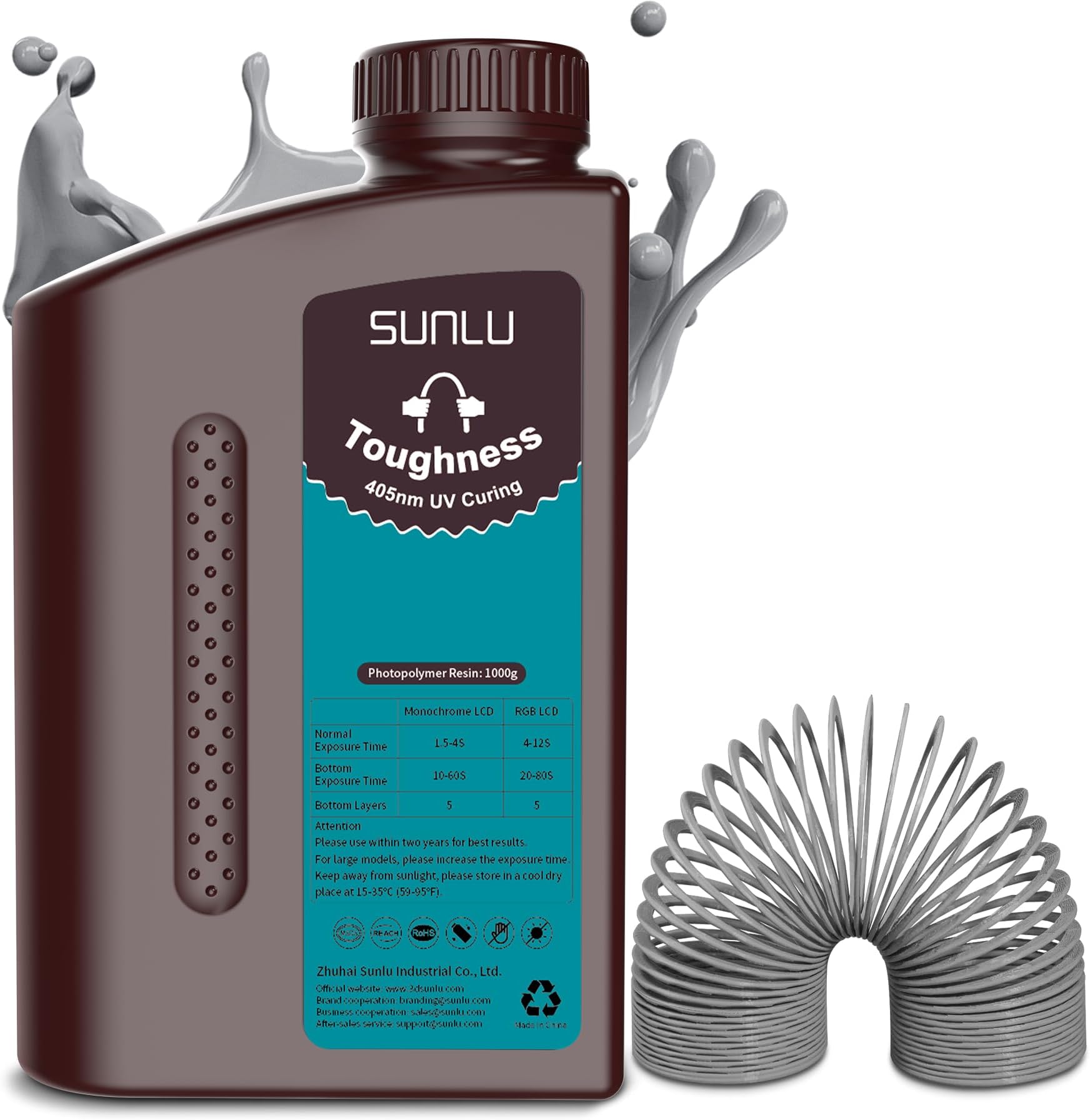 SUNLU High Toughness 3D Printer Resin, Enhanced Flexible 3D Printing Photopolymer Resin, 405nm UV Fast Curing 3D Resin for Most LCD DLP SLA Resin 3D Printers, Bendable and not Brittle, 1KG Grey