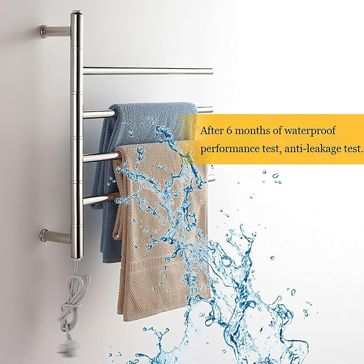 Rotatable Heated Towel Warmer Racks Wall Mounted Electric Towel Warmer Rack 4 Round Smart Electric Towel Rack Stainless Steel Heated Towel Rails 51W Towel Dryer,Chrome (