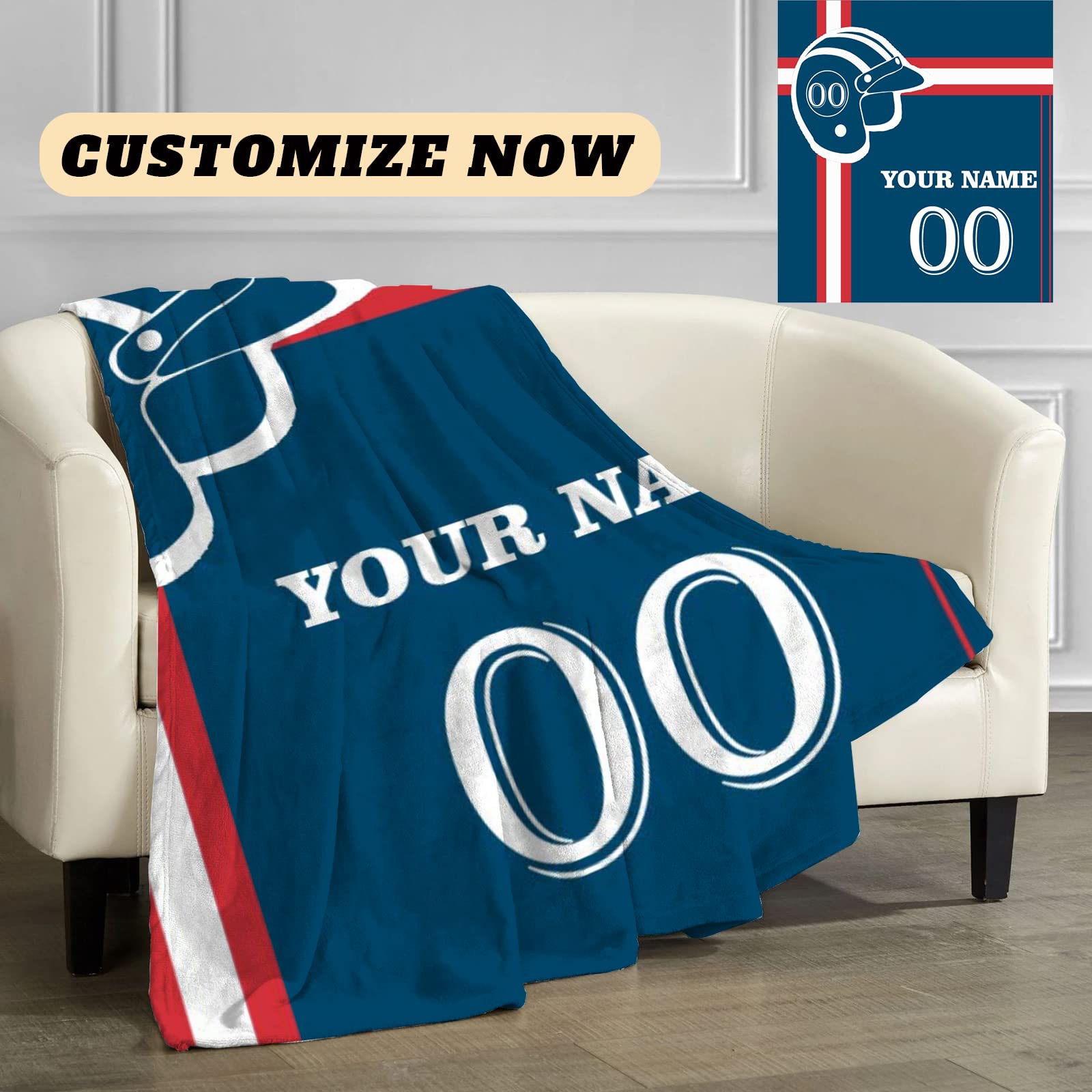 Manta personalizada con nombre de número: mantas de béisbol personalizadas de franela deportiva para amigos de la familia, año nuevo, para sofá, dormitorio