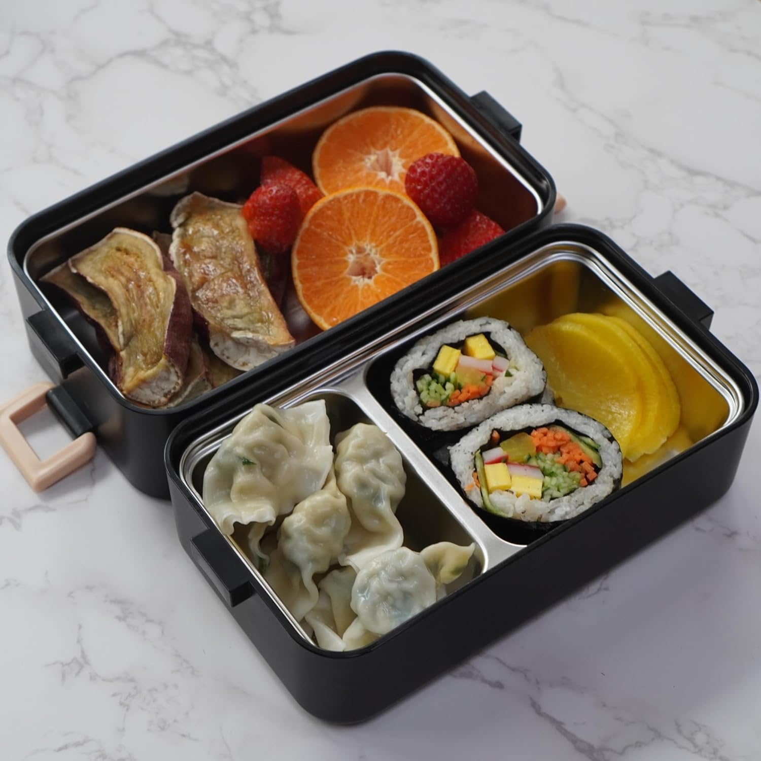 gimmiebox premium stainless steel bento box lunch box with compartments for adults, spoon and fork, leak-proof, easy side locks (White) - Image 9