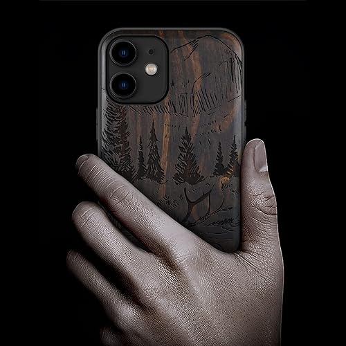 Miniatura 2 de Carveit Funda de madera para iPhone 11 madera natural y TPU suave negro a prueba de golpes, elegante protector de teléfono de madera compatible con