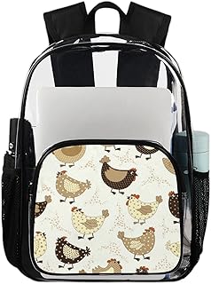 Mochila transparente de frango fofo, mochila resistente com estampa de frango de desenho animado mochila transparente impermeável de PVC com alça de ombro reforçada para escola, trabalho, viagens, Multicor