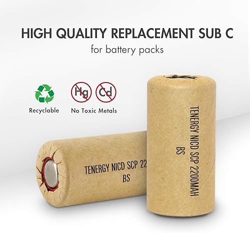 Miniatura 3 de Tenergy NiCd SubC - Batería recargable envuelta en papel de 2200 mAh, parte superior plana, paquete de 15
