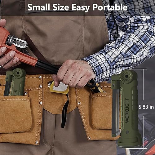 Vista 22 de Luz de trabajo portátil, luces de trabajo recargables con gancho colgante de base magnética, rotación de 360°, 5 modos, COB LED de 800 lúmenes, luz