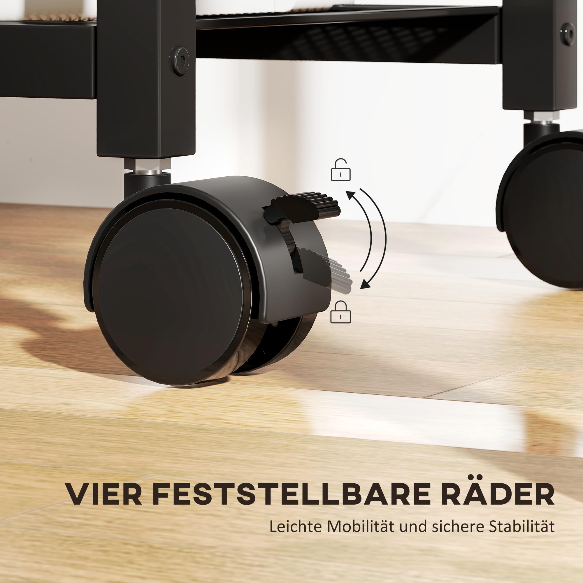 HOMCOM Druckerständer mit 3 Ebenen Rollen 42 x 28 x 64,5 cm Rustikalbraun | Steckdosen, Schreibtisch Organizer für Drucker, aus Stahl, Druckertisch, Druckerhalter, Druckerwagen, Büro Office Fax Scanner