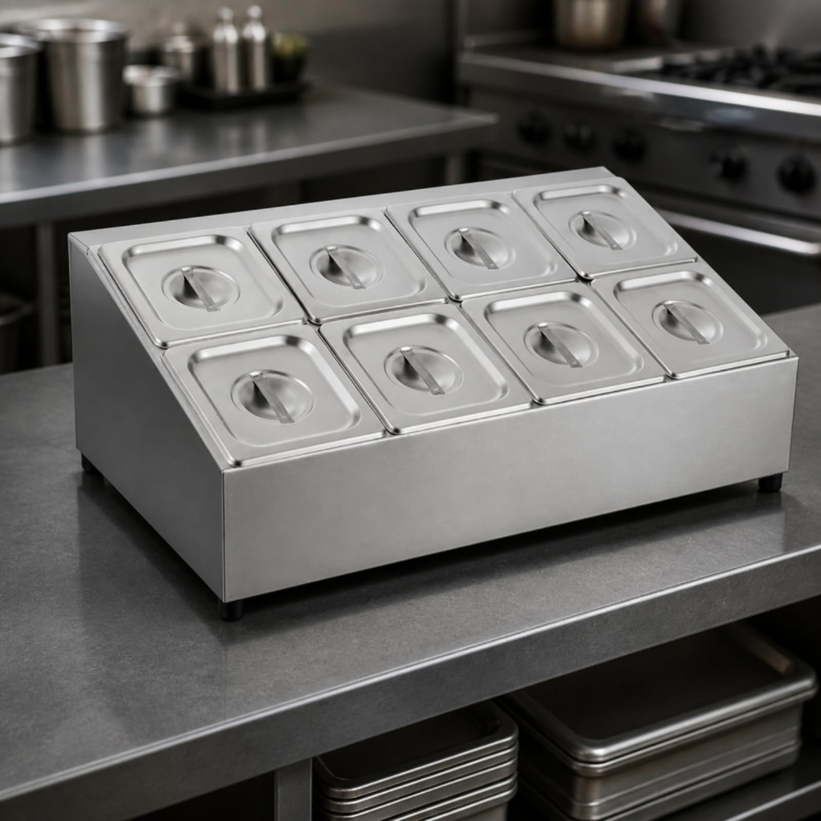 Armadietto Ingredienti in Acciaio Inox Chiusura spezie Facile da Pulire per Esercenti Del Ambito Alimentare, 6 Scomparti