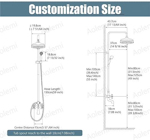 Miniatura 6 de Aolemi Juego de grifo de ducha expuesto cromado pulido de 8 pulgadas, cabezal de lluvia de mano, boquilla de ducha, 2 manijas cruzadas, montaje en