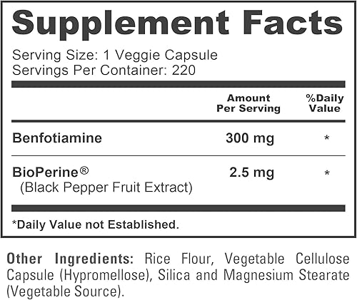 Miniatura 4 de Benfotiamine 300 mg 180 cápsulas vegetales (sin OMG, veganas y sin gluten)