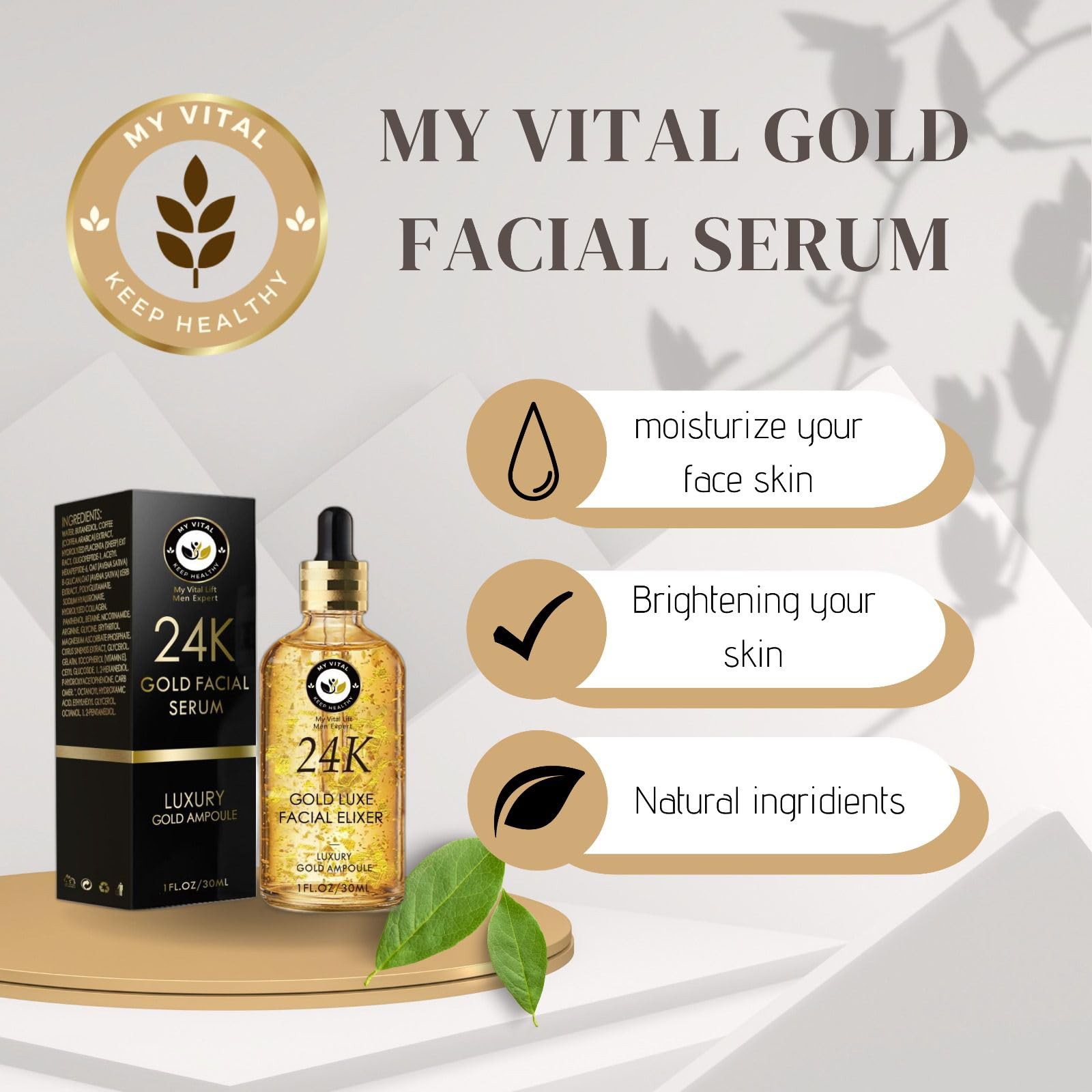 Hyaluronic Acid Serum 24K Gold 30ml, Luxurious Anti-Aging Essence for Radiant Glow Firming - Image 2