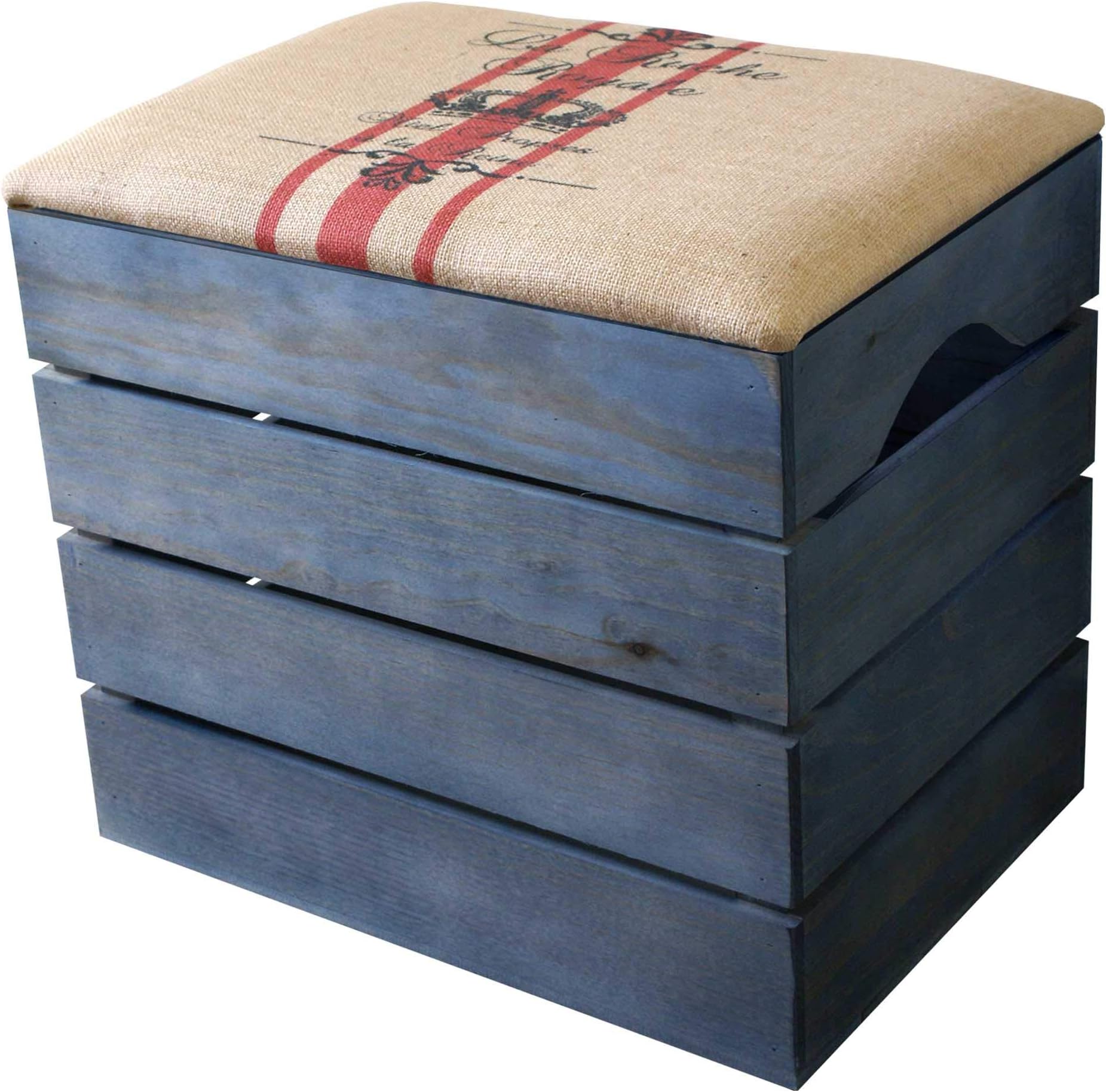 LIZA PREMIUM WOODEN STORAGE STOOL BENCH (PETROLEUM BLUE), for Shoes. Organiser, Pouffe, Toy Box Chest. Vintage Style with Folding Soft Seat Cushion. Solid Nordic Wood - 50 x 45 x 36 cm (Red Stripes)