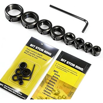 Universal Depth Stop Set Drilling Depth Limiter for Precise Depth Limited Drilling Compatible with All Wood Twist Drills Diameter 3/4/5/6/8/10/12/16 mm Ideal for Woodwork DIY