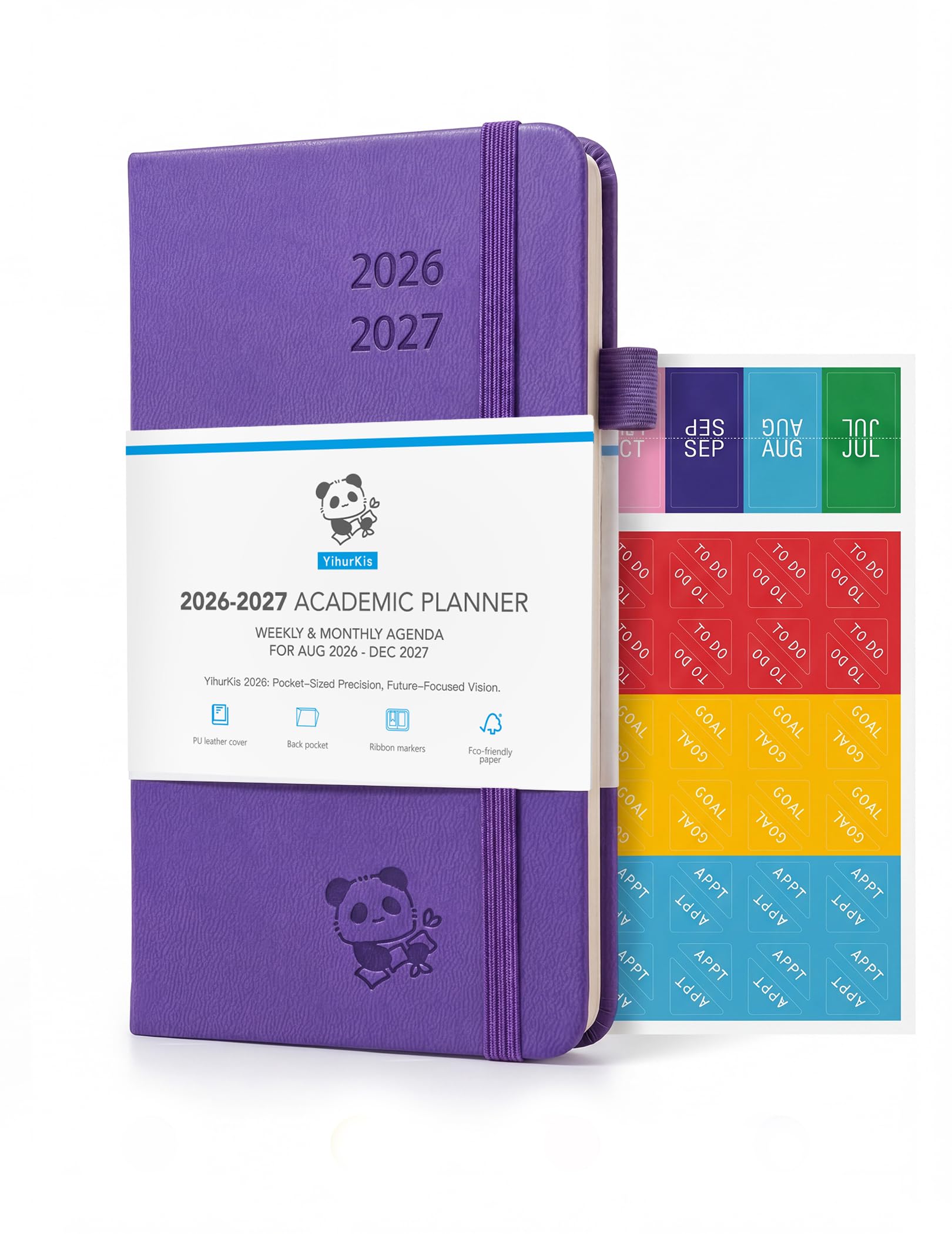 YihurKis Academic Pocket Diary 2026-2027, A6 Slim (15.5x9cm) - 17-Month Weekly & Monthly Planner (Aug 2026-Dec 2027), with Pen Holder, Leather Hard Cover, Purple