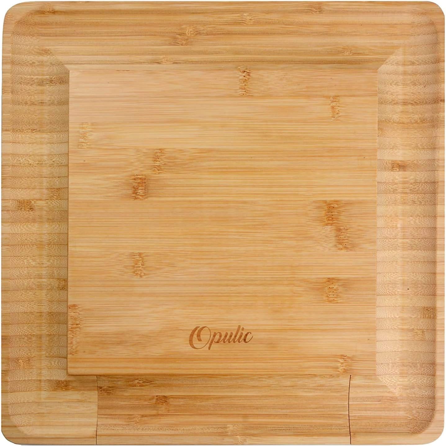 Bamboo Cheese Board and Knife Set - Square Charcuterie Wooden Serving Board with 4 Cheese Knives in a Pull-Out Drawer, Great to Present Cheese Platter for Picnic or Parties - Pack of 2
