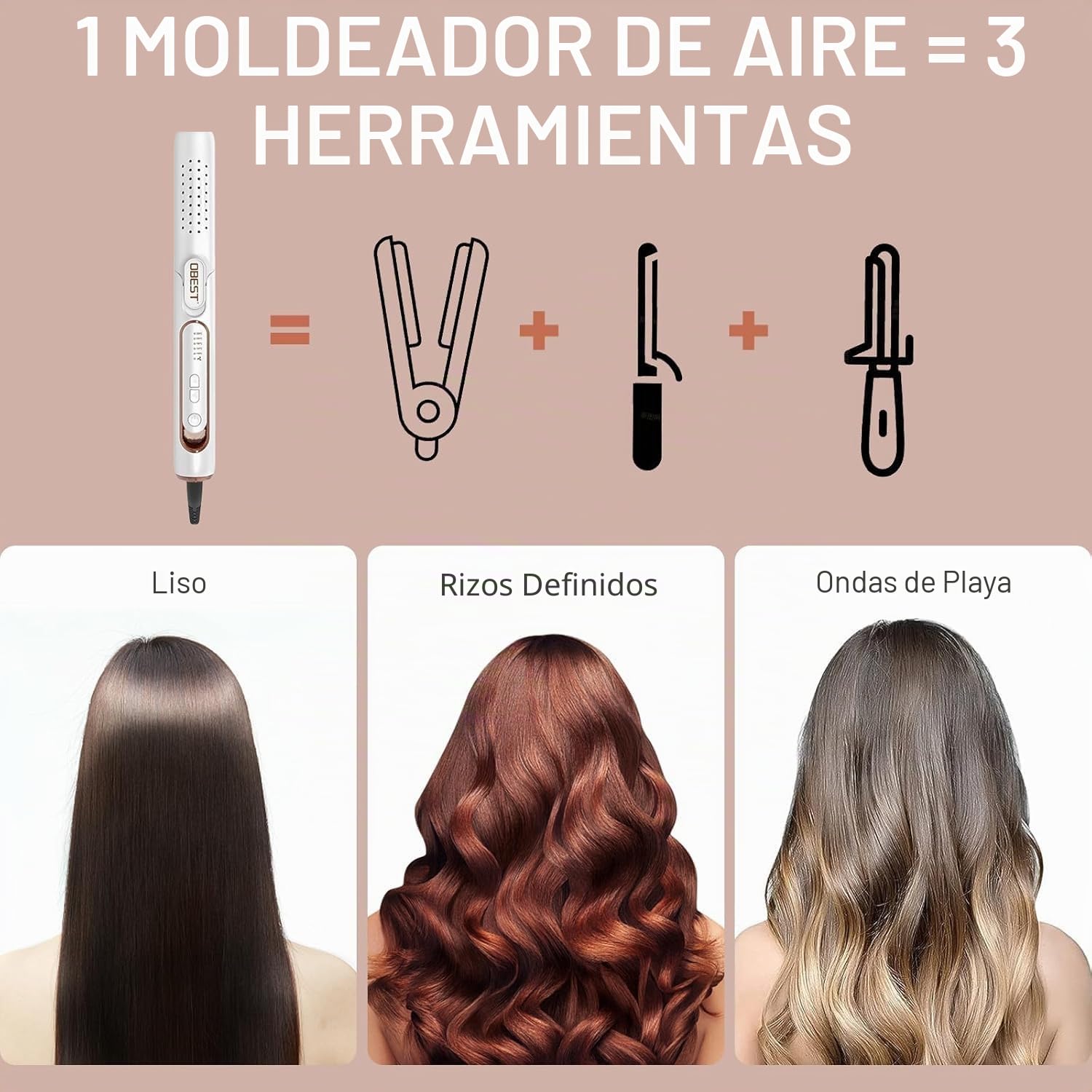 Plancha de Pelo y Rizador 2 en 1, Airflow Curler 360° y Infrarrojo, Calentamiento Rápido 30s, 5 Niveles de Temperatura, Estilizador de Doble Voltaje y Protección Contra Sobrecalentamiento