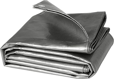 WOLTU Outdoor Protective Tarpaulin, 180 g/m² PE Tarpaulin with Eyelets, Heavy Duty Coated Aluminium Waterproof Cover for Wood Trucks, Swimming Pools, 4 x 8 m, Grey
