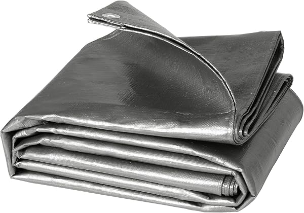 WOLTU Outdoor Protective Tarpaulin, 180 g/mÂČ PE Tarpaulin with Eyelets, Heavy Duty Coated Aluminium Waterproof Cover for Wood Trucks, Swimming Pools, 4 x 8 m, Grey