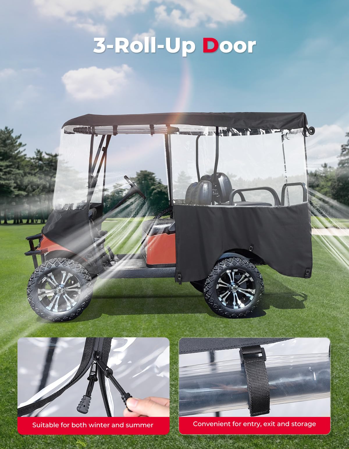 KEMIMOTO Pokrowiec na wózek golfowy 600D, pokrowiec przeciwdeszczowy dla 4 i 6 pasażerów, kabina z przezroczystą ochroną przed wiatrem z PCW, osłona przeciwdeszczowa do wózka golfowego, kompatybilna z