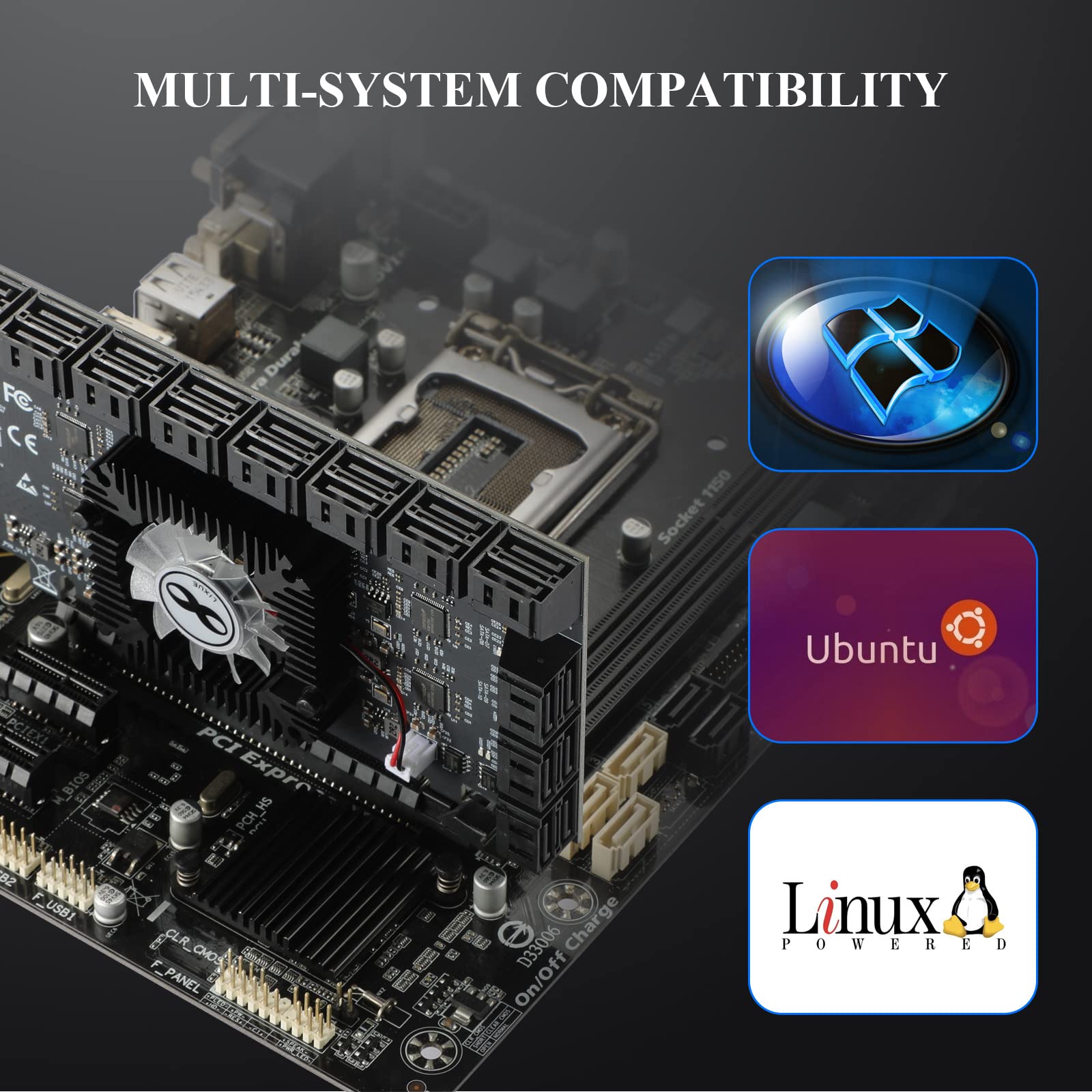 Controlador SATA Gen III de 24 Puertos a 6 Gbps Tarjeta de Expansión PCI-E 16X a SATA 3.0 Compatible con WIN11 / WIN10 / WIN8/ Linux 2.6X