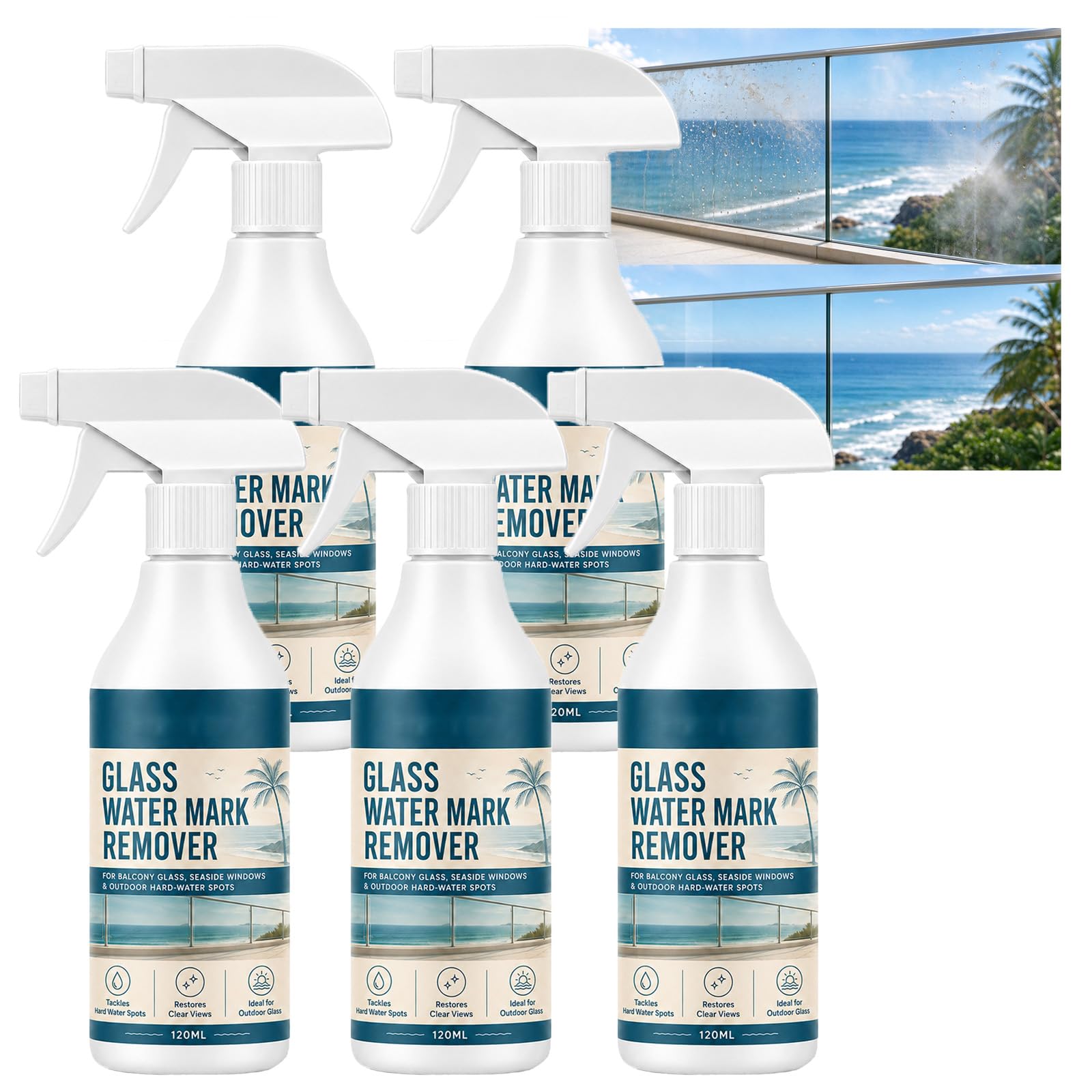 Detergente Macchie d'Acqua per Vetro, Rimuovi Macchie di Calcare per Doccia, Pulitore Vetro, Elimina Tracce d'Acqua, Anticalcare, Superficie Polacca, Residui di Sapone, Depositi Minerali (5pcs)