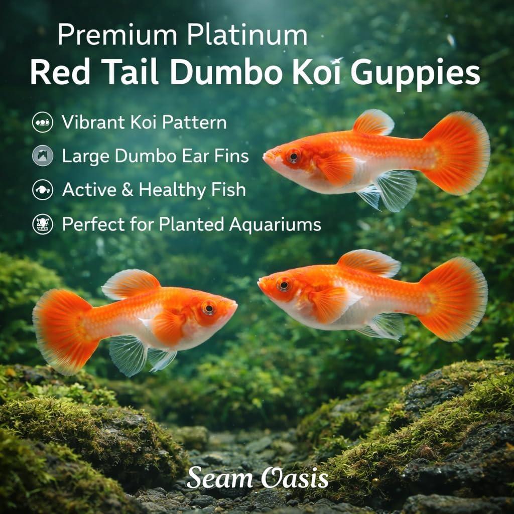 4+ Count Premium Albino Koi Red Ear Guppy Fish – Colorful Live Freshwater Guppies for Aquariums, Community Tanks & Planted Tanks – 3–4 Inch Tropical Fish